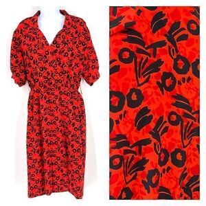 Vintage JT Women’s Geometric Surplice Bright Orange Red Dress Medium Made in USA